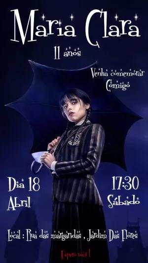 Convite de Aniversário Wandinha Addams para Editar Online