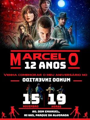Convite de Aniversário Stranger Things com Personagens para Editar