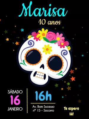 Convite Aniversário Caveira Mexicana para Editar Online