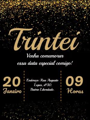 Convite Aniversário Trintei com Glitter Dourado para Editar