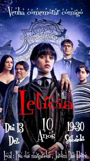 Convite Aniversário Wandinha Addams com Personagens para Editar