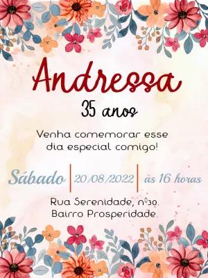 Convite de Aniversário Floral Aquarela para Editar Online