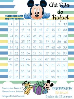 Convite Chá Rifa Mickey Baby Editável para Imprimir