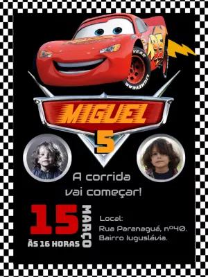 Convite Aniversário Carros com Relâmpago McQueen para Editar