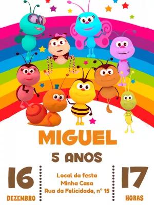 Convite Aniversário Bichikids com Personagens para Editar Online