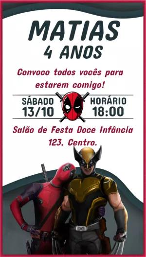 Convite Aniversário Deadpool e Wolverine para Editar Online