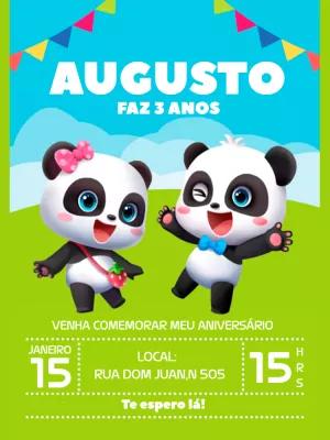Convite de Aniversário Baby Bus com Pandinhas para Editar Online