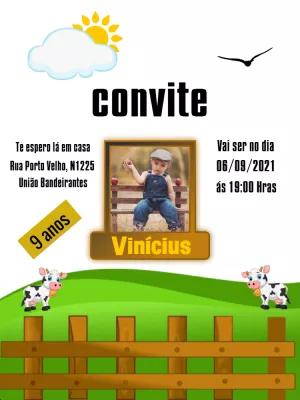 Convite de Aniversário Fazendinha com Foto para Editar Online