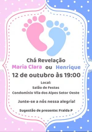 Convite Chá Revelação Pezinhos Rosa e Azul para Editar Online