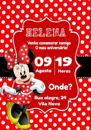 Convite de Aniversário Minnie Mouse Vermelho para Editar Online
