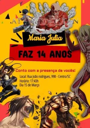 Convite Aniversário Attack on Titan com Titãs para Editar Online