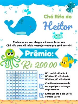 Convite Chá Rifa Baleia Fundo do Mar para Editar Online