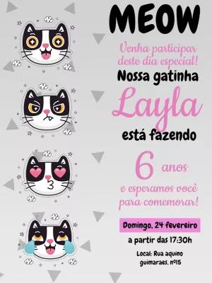 Convite de Aniversário Gatinhos Fofos para Editar Online