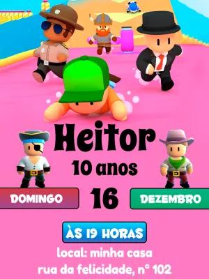 Convite de Aniversário Stumble Guys com Personagens para Editar