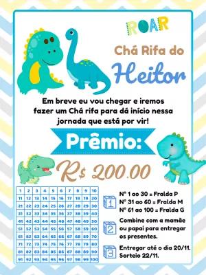 Chá Rifa Dinossauro Baby: Convite Editável Online para Menino