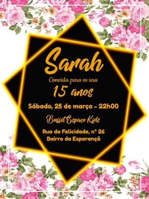 Convite 15 Anos Floral com Neon para Editar Online