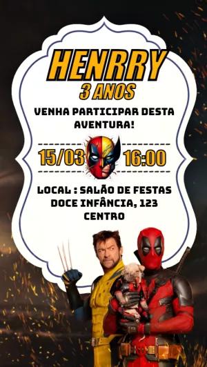 Convite Aniversário Deadpool e Wolverine para Editar Online
