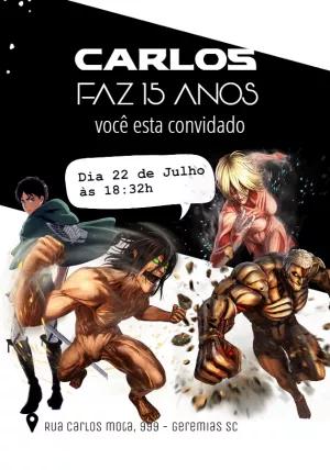 Convite Aniversário Attack on Titan com Titãs para Editar Online