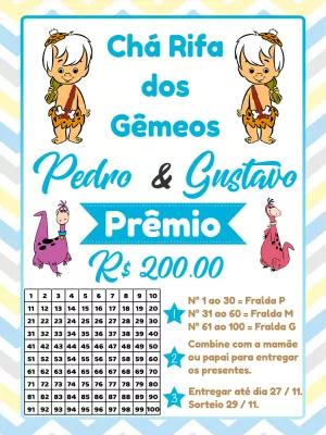 Convite Chá Rifa Gêmeos Flintstones para Editar Online