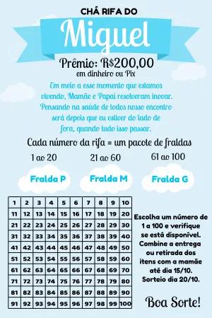 Convite Chá Rifa Menino com Nuvem Azul para Editar Online