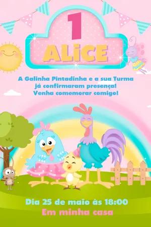Convite Aniversário Galinha Pintadinha para Editar Online
