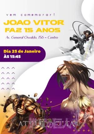 Convite de Aniversário Attack on Titan Editável com Titãs