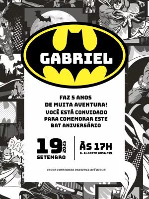 Convite Aniversário Batman Quadrinhos para Editar Online