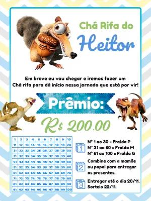 Convite Chá Rifa A Era do Gelo com Personagens para Editar Online