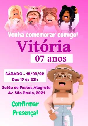 Convite Aniversário Roblox Feminino para Editar Online