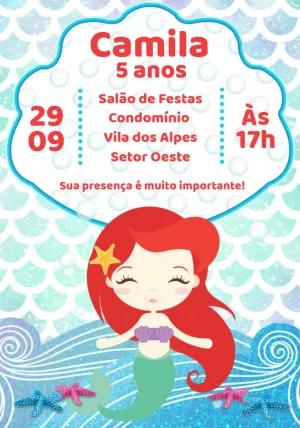 Convite de Aniversário Sereia Fofa para Editar Online
