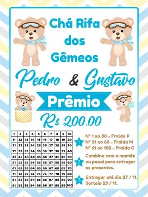 Chá Rifa Gêmeos Ursinhos Aviadores para Editar Online