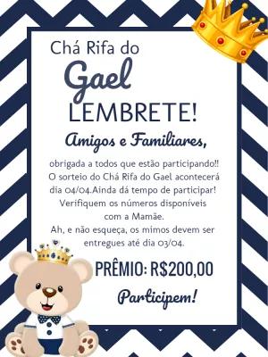 Convite Chá Rifa Ursinho Príncipe para Editar Online