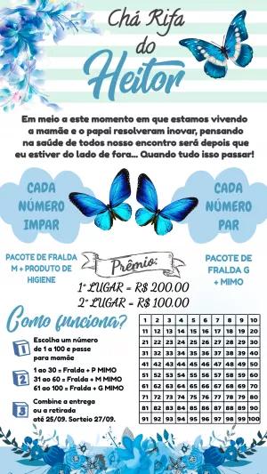 Convite Chá Rifa Borboletas Azul para Editar Online