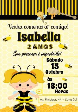 Convite de Aniversário Abelhinha Menina para Editar Online