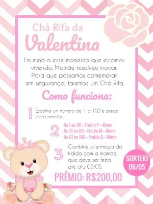 Convite Chá Rifa Ursinha Princesa para Editar Online