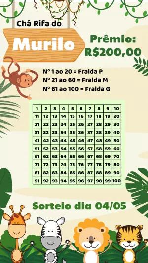 Rifa Chá de Bebê Safari com Animais para Editar e Enviar