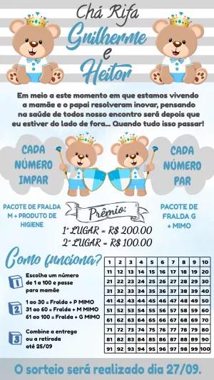 Convite Chá Rifa Ursinho Príncipe Azul Editável Online
