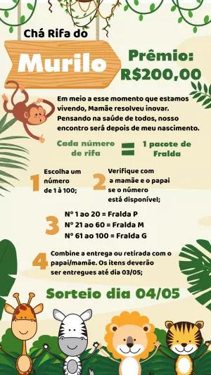 Convite Chá Rifa Safari com Animais para Editar Online