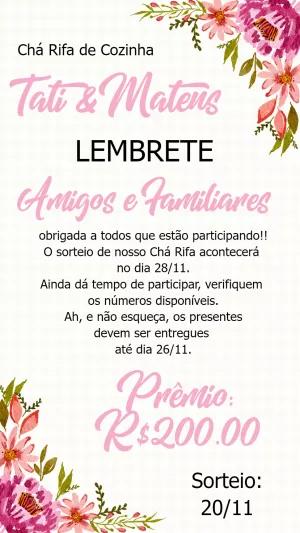 Lembrete Chá Rifa de Cozinha Floral para Editar Online