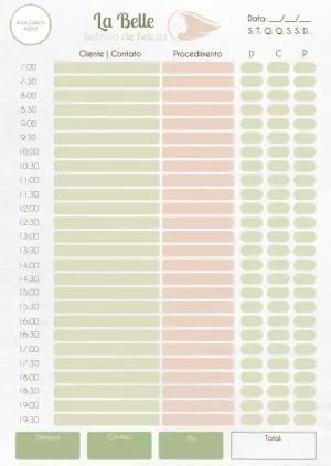 Agenda Diária para Salão de Beleza para Editar e Imprimir
