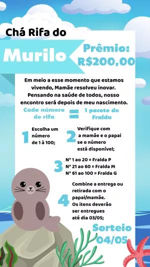Convite Chá Rifa Fundo do Mar com Foca para Editar Online
