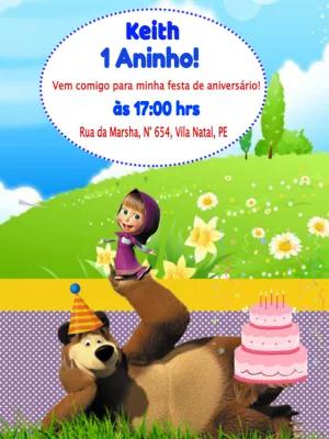 Convite de Aniversário Masha e o Urso para Editar Online