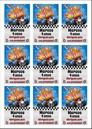 Tag de Aniversário Hot Wheels Editável Online para Imprimir