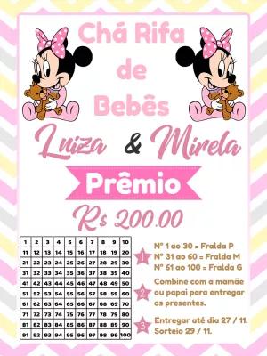 Convite Chá Rifa Gêmeas Minnie Mouse para Editar Online