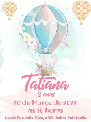 Convite Aniversário Balão Elefantinha para Editar Online