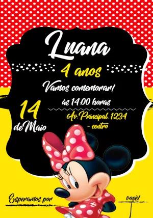Convite de Aniversário Minnie Vermelha para Editar Online