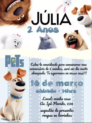 Convite Aniversário Pets Editável com Personagens do Filme