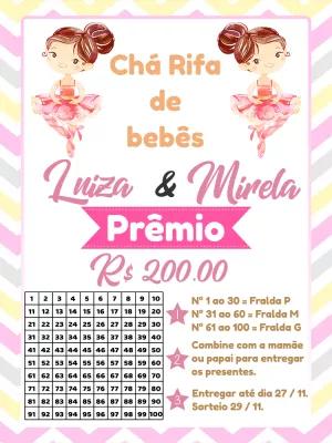 Convite Chá Rifa Gêmeas Bailarina Editável Online