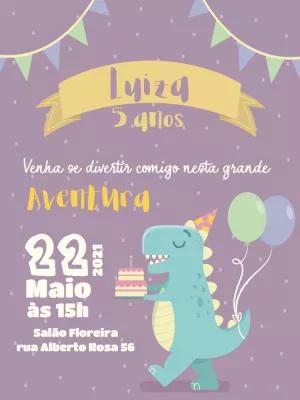 Convite de Aniversário Dinossauro Menina para Editar Online