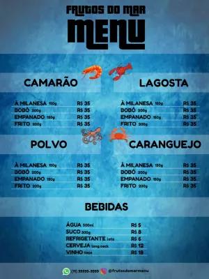 Cardápio de Frutos do Mar Azul para Editar Online
